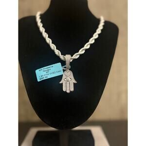 1.83ct Moissanite 925 Sterling Silver Hamsa & 23" Chain